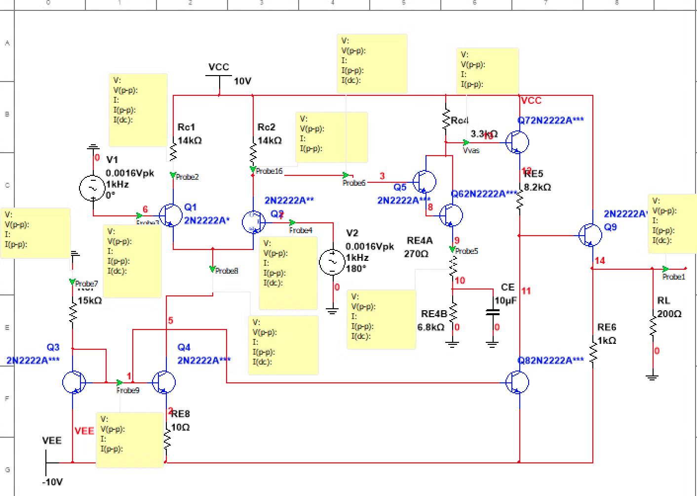 Two-stage op-amp Multisim schematic